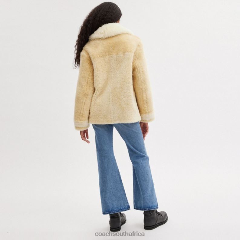 Coach Women ALL OVER COLORBLOCK SHEARLING COAT IVORY MULTI 4ZRDJ442