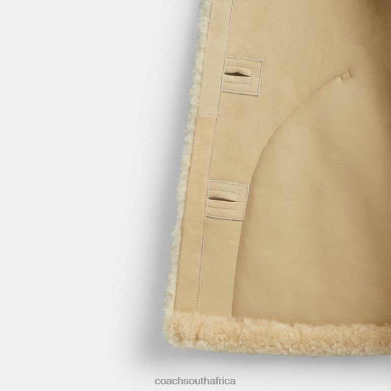 Coach Women ALL OVER COLORBLOCK SHEARLING COAT IVORY MULTI 4ZRDJ442