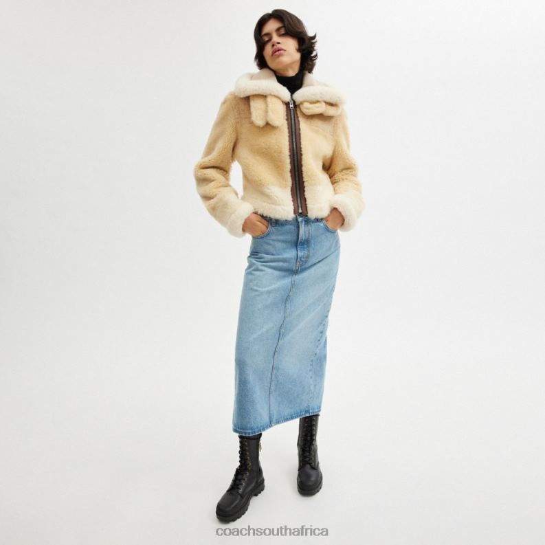 Coach Women ALL OVER SHEARLING SHRUNKEN AVIATOR Cream Multi 4ZRDJ453