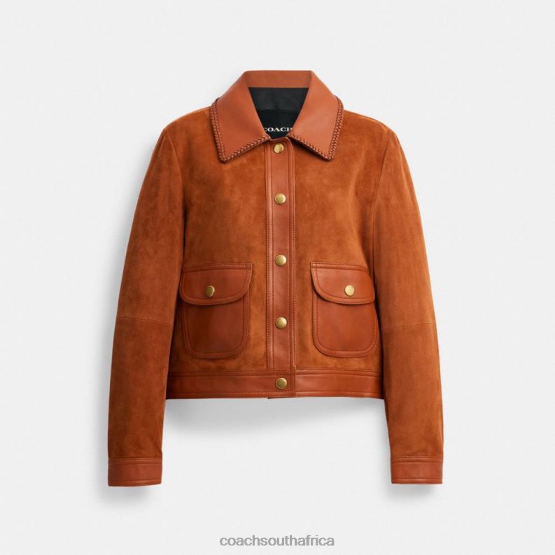 Coach Women BRAIDED SUEDE JACKET Burnished Amber 4ZRDJ457