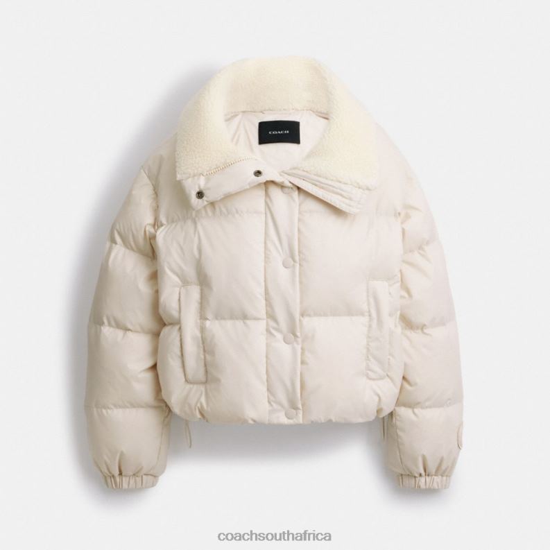 Coach Women CROPPED PUFFER WITH SHERPA Ivory 4ZRDJ439
