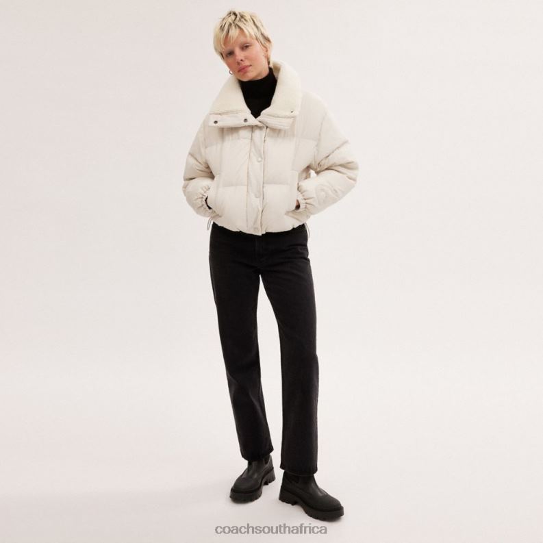 Coach Women CROPPED PUFFER WITH SHERPA Ivory 4ZRDJ439