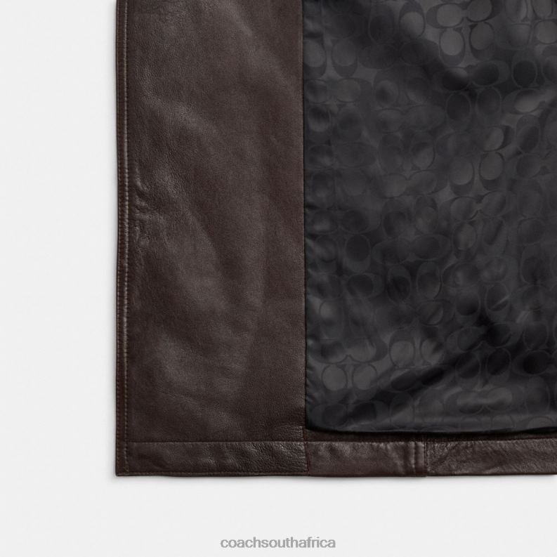 Coach Women DOUBLE BREASTED LEATHER TRENCH Brown 4ZRDJ455