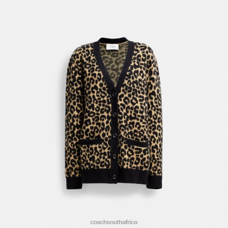 Coach Women LEOPARD CARDIGAN TAN MULTI 4ZRDJ447