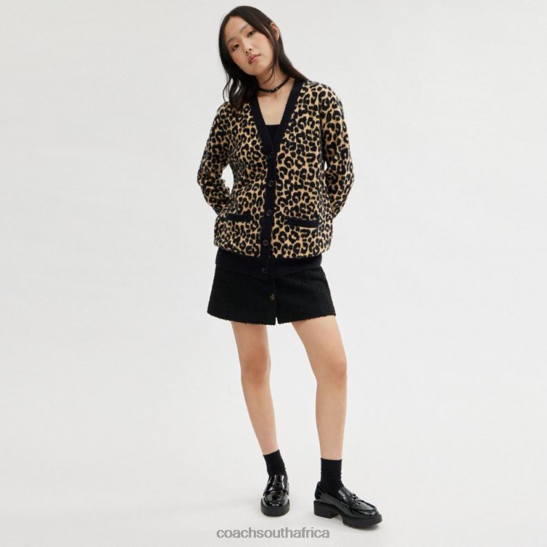 Coach Women LEOPARD CARDIGAN TAN MULTI 4ZRDJ447