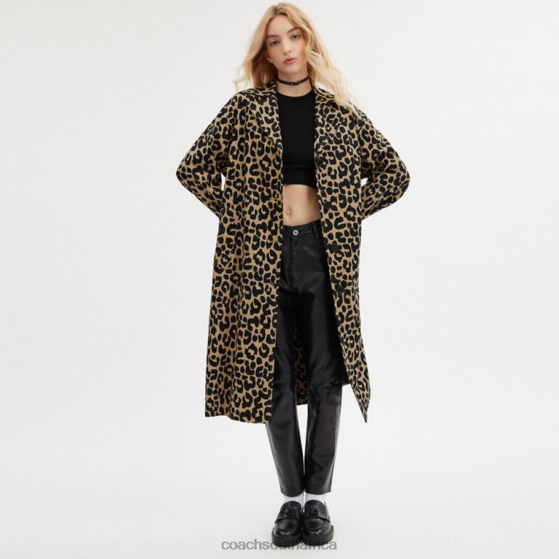 Coach Women LEOPARD OVERSIZED TRENCH COAT Leopard 4ZRDJ437