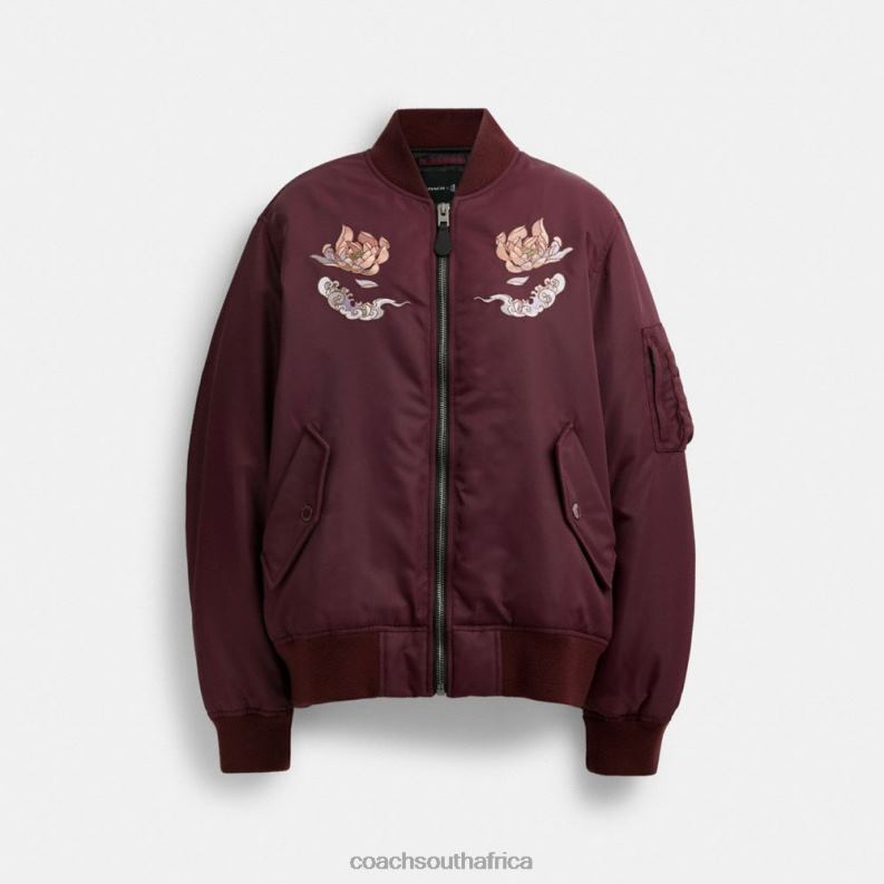 Coach Women NEW YEAR MA-1 JACKET WITH DRAGON Burgundy 4ZRDJ431
