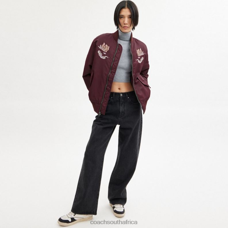 Coach Women NEW YEAR MA-1 JACKET WITH DRAGON Burgundy 4ZRDJ431