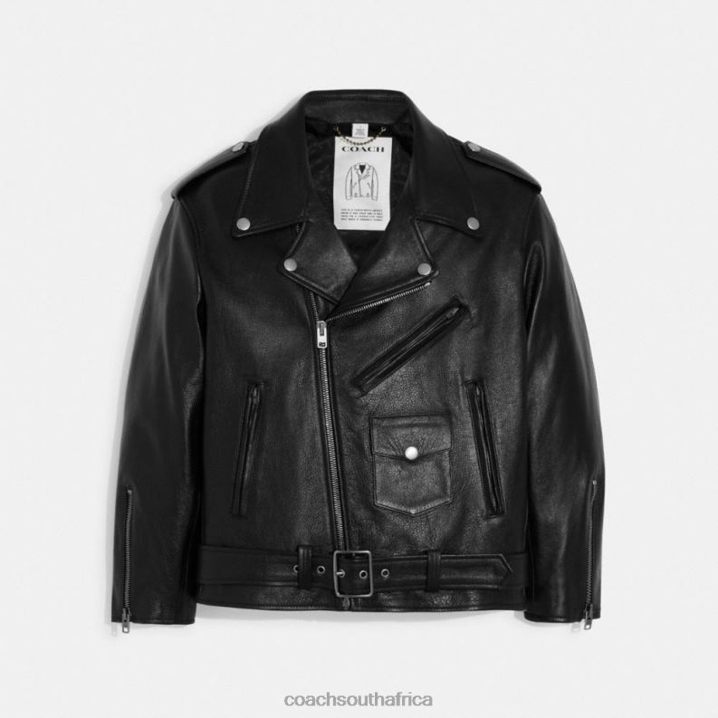 Coach Women OVERSIZED LEATHER BIKER JACKET Black 4ZRDJ465