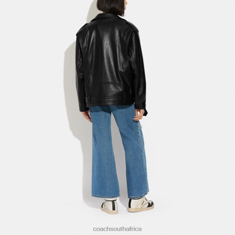Coach Women OVERSIZED LEATHER BIKER JACKET Black 4ZRDJ465
