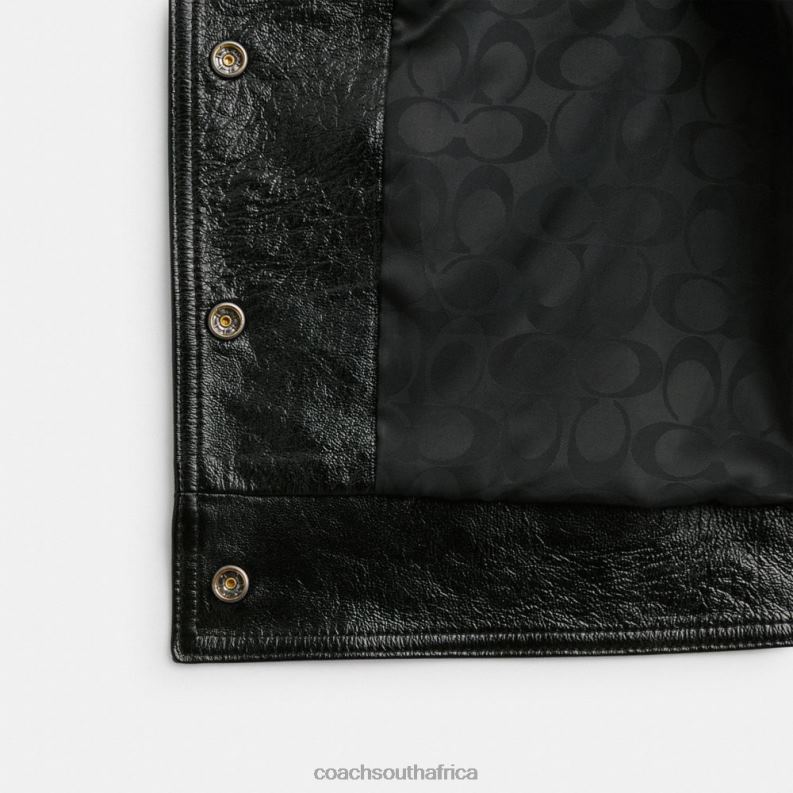 Coach Women PATENT LEATHER JACKET Black 4ZRDJ454