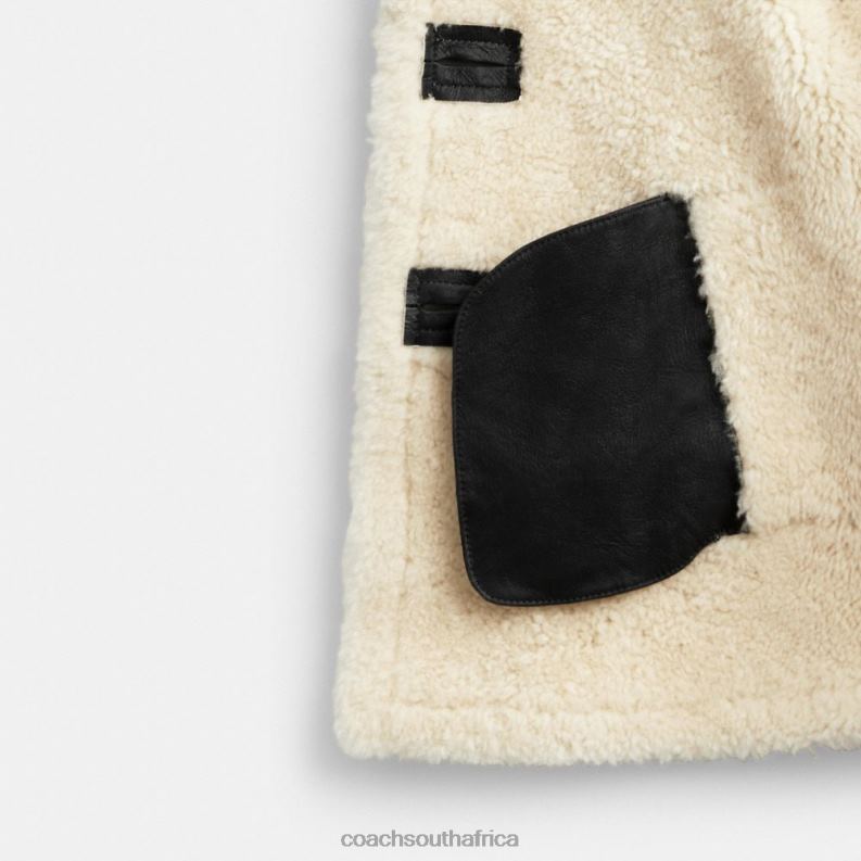 Coach Women SHAWL COLLAR SHEARLING COAT Black 4ZRDJ443