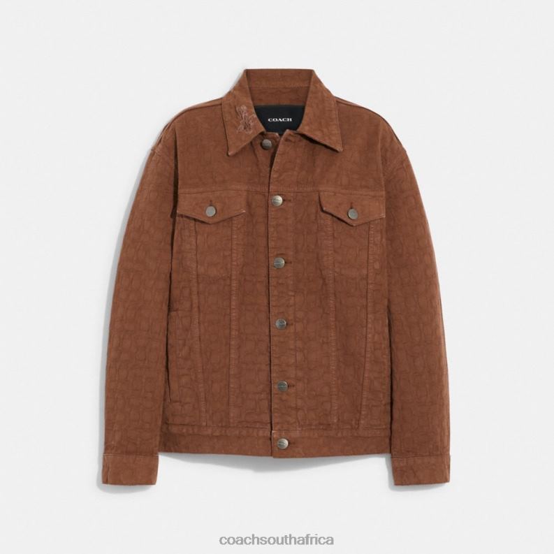 Coach Women SIGNATURE JACQUARD DENIM JACKET Brown Signature 4ZRDJ464