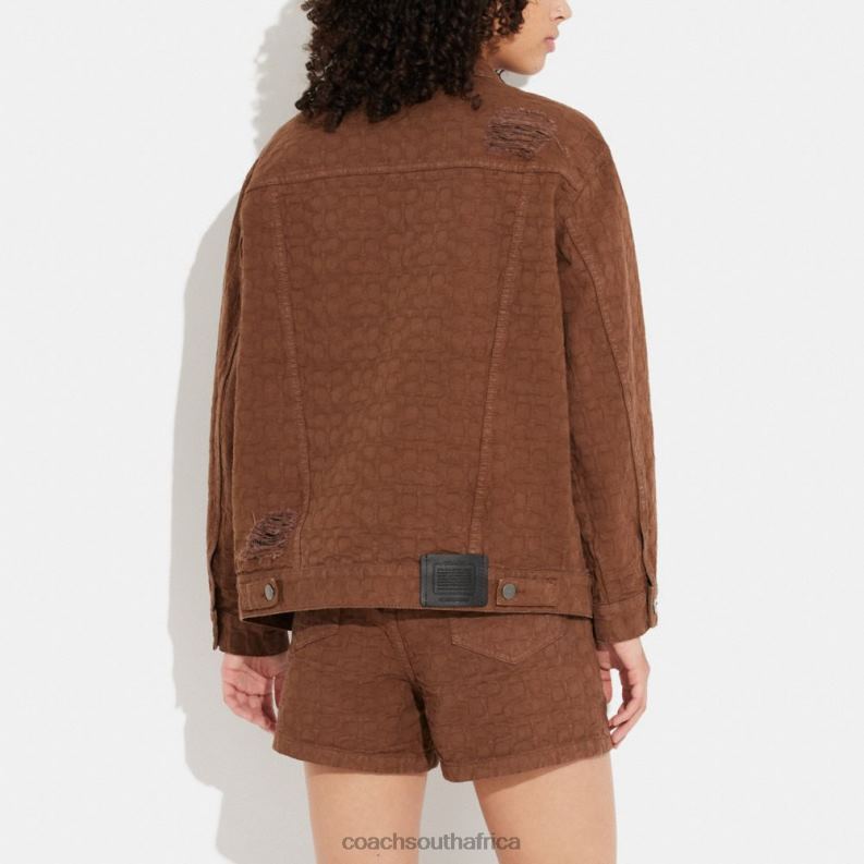 Coach Women SIGNATURE JACQUARD DENIM JACKET Brown Signature 4ZRDJ464