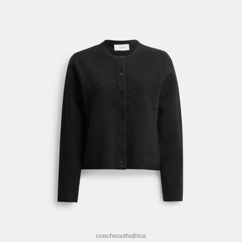 Coach Women SIGNATURE KNIT CROPPED CARDIGAN Black 4ZRDJ452