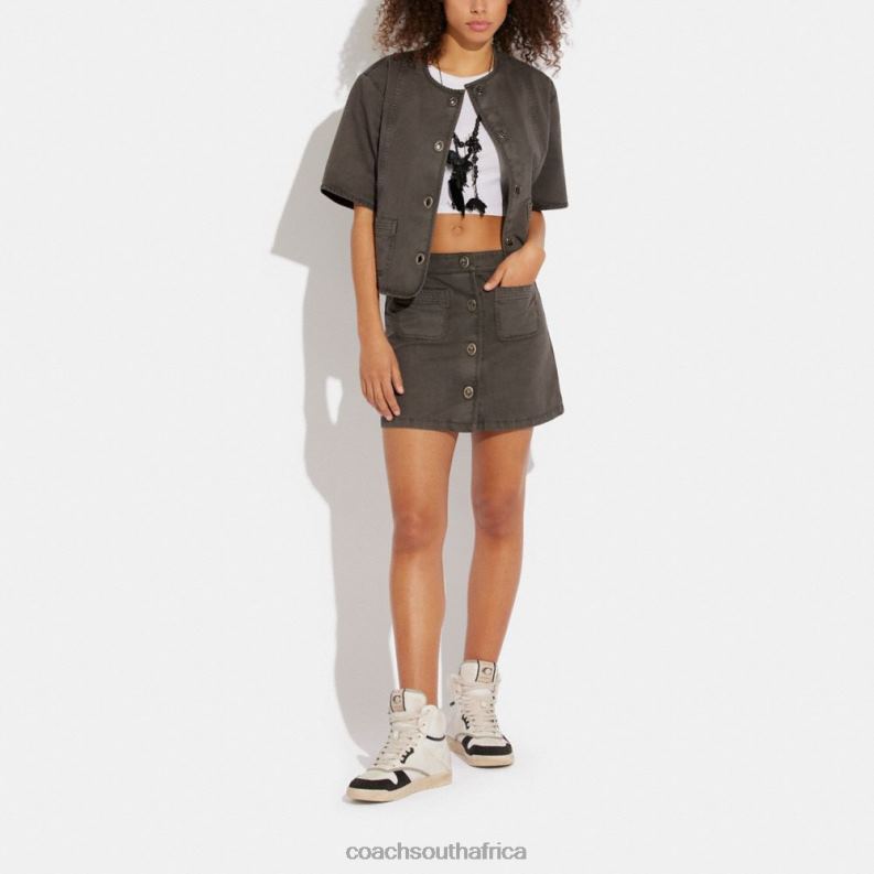 Coach Women WOVEN SET SHORT SLEEVE JACKET WASHED BLACK 4ZRDJ461