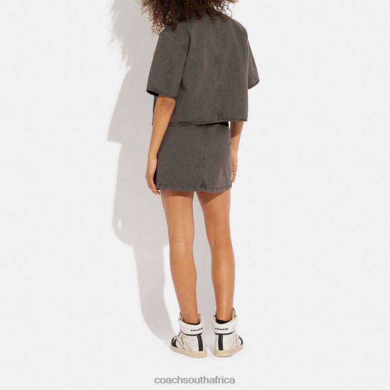 Coach Women WOVEN SET SHORT SLEEVE JACKET WASHED BLACK 4ZRDJ461