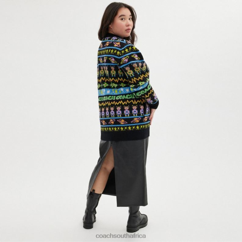 Coach Women COSMIC COACH CARDIGAN Black Multi. 4ZRDJ476