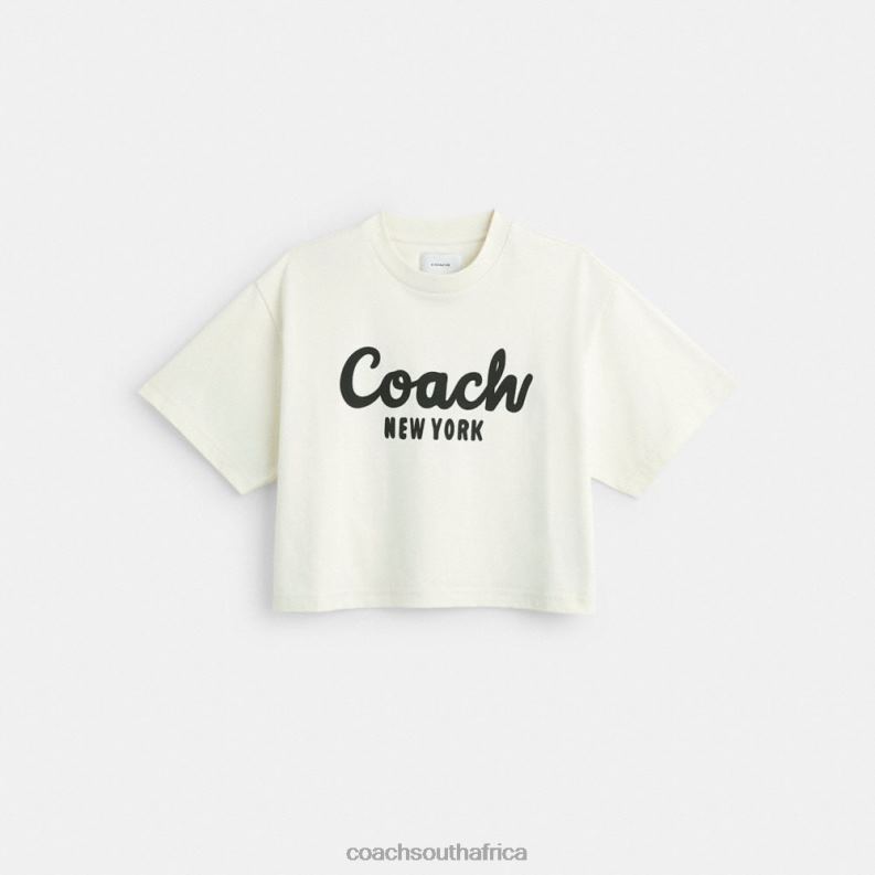 Coach Women CURSIVE SIGNATURE CROPPED T-SHIRT Cream. 4ZRDJ473