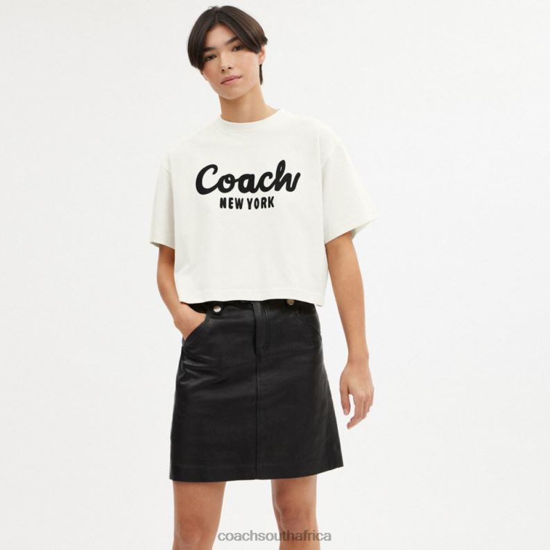 Coach Women CURSIVE SIGNATURE CROPPED T-SHIRT Cream. 4ZRDJ473