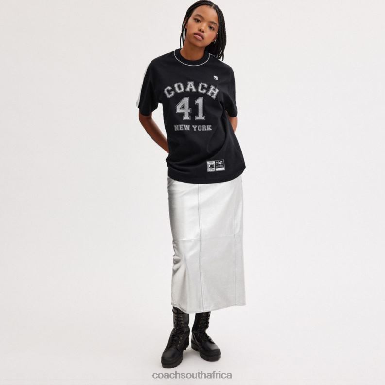 Coach Women EMBELLISHED VARSITY T-SHIRT Black 4ZRDJ485