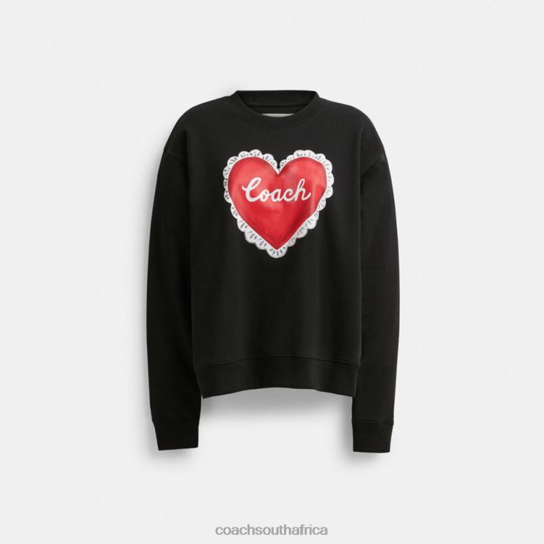 Coach Women HEART CREWNECK SWEATER Black 4ZRDJ471