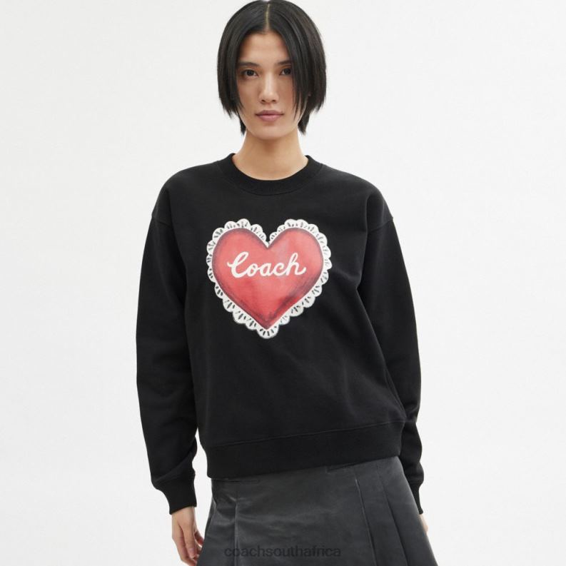 Coach Women HEART CREWNECK SWEATER Black 4ZRDJ471