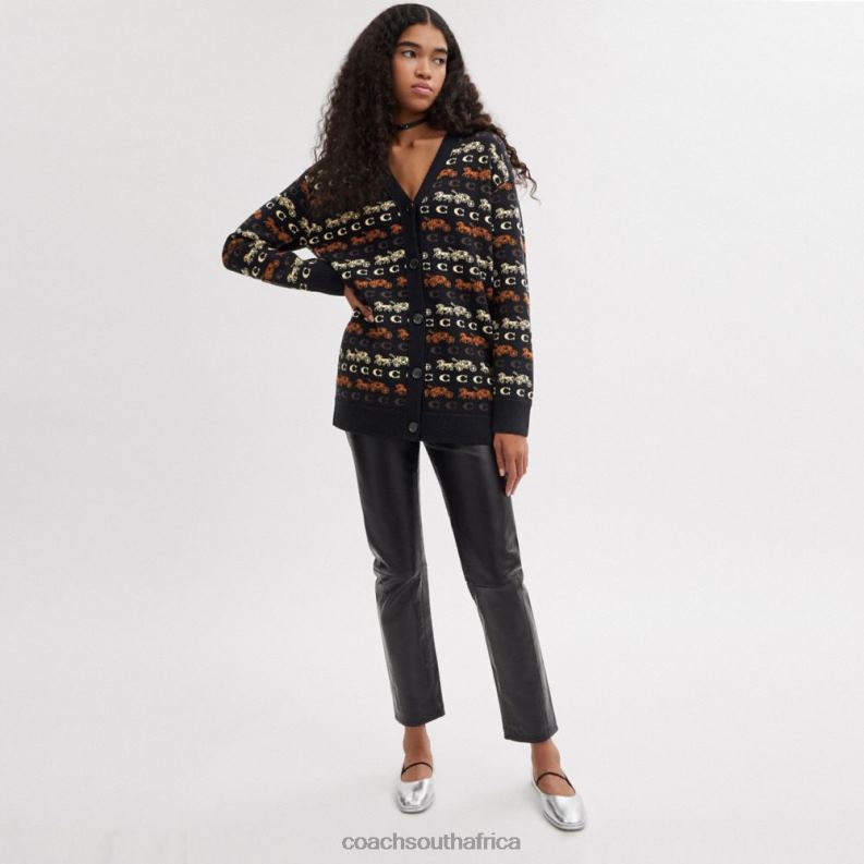 Coach Women HORSE AND CARRIAGE CARDIGAN BLACK/BROWN MULTI 4ZRDJ481