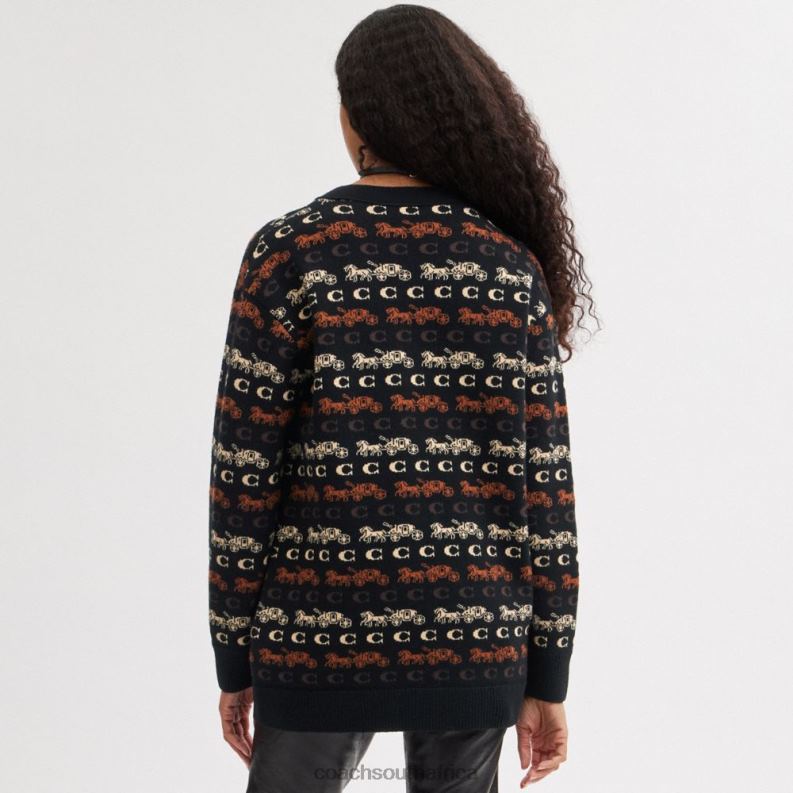 Coach Women HORSE AND CARRIAGE CARDIGAN BLACK/BROWN MULTI 4ZRDJ481