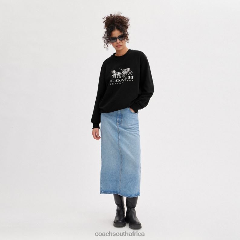 Coach Women HORSE AND CARRIAGE CREWNECK SWEATSHIRT Black 4ZRDJ494