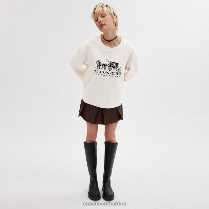 Coach Women HORSE AND CARRIAGE CREWNECK SWEATSHIRT Chalk 4ZRDJ495