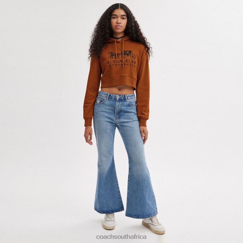 Coach Women HORSE AND CARRIAGE CROPPED HOODIE IN ORGANIC COTTON Brown 4ZRDJ480