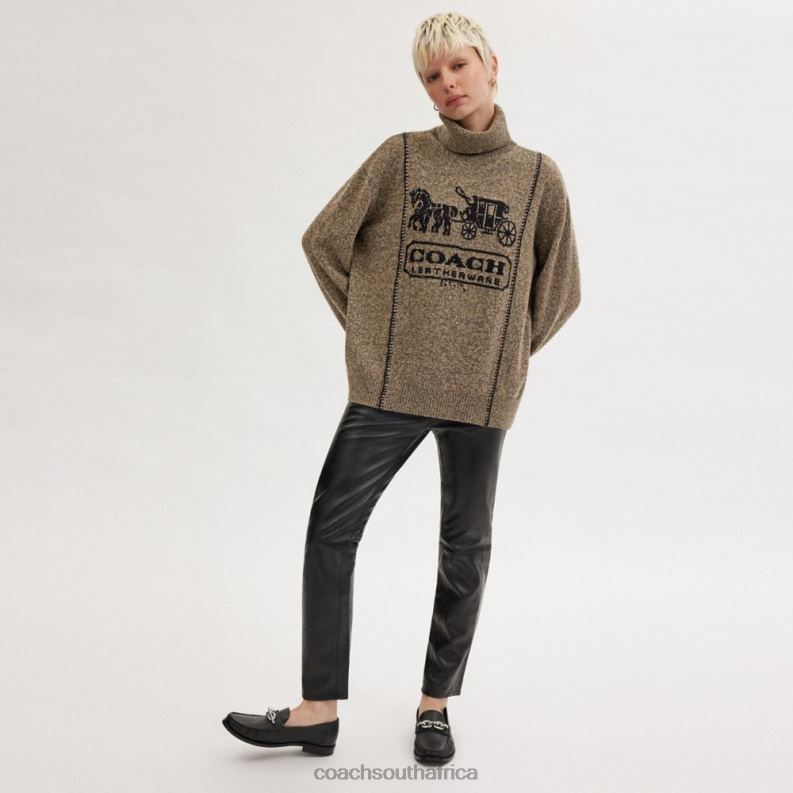 Coach Women HORSE AND CARRIAGE TURTLENECK SWEATER Dark Brown 4ZRDJ486