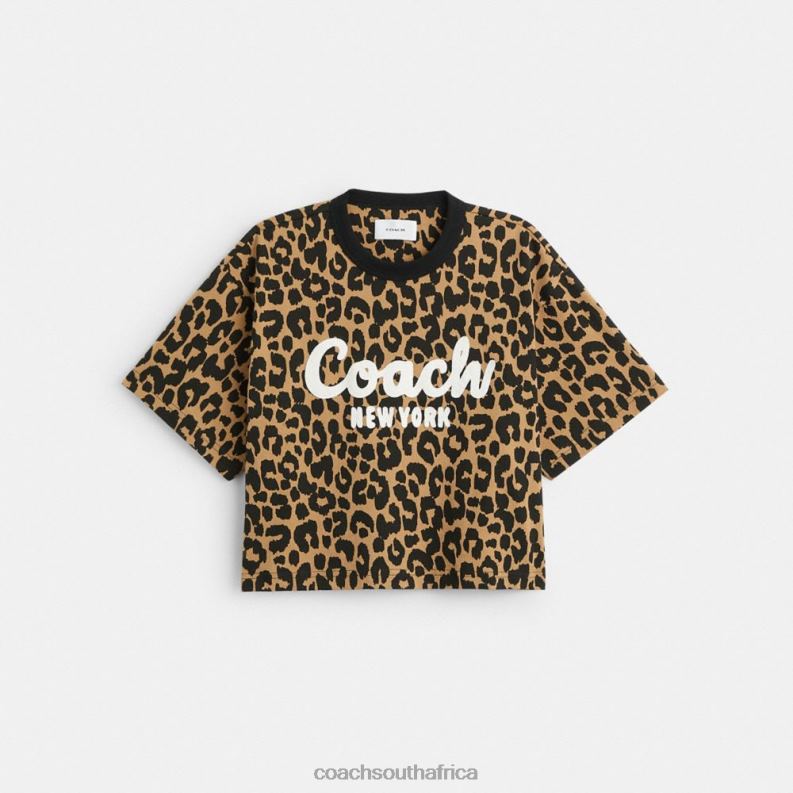 Coach Women LEOPARD CURSIVE SIGNATURE CROPPED T-SHIRT Leopard 4ZRDJ474
