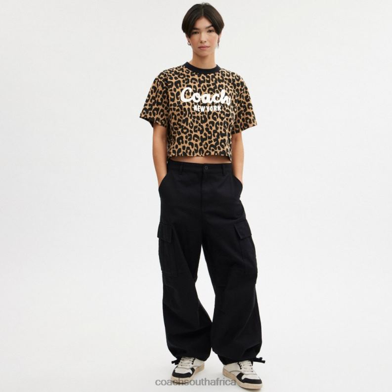 Coach Women LEOPARD CURSIVE SIGNATURE CROPPED T-SHIRT Leopard 4ZRDJ474