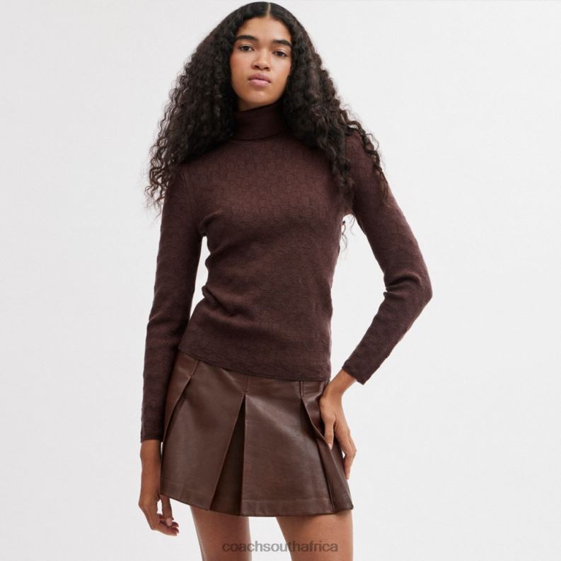 Coach Women LUREX SIGNATURE TURTLENECK SWEATER Brown 4ZRDJ478