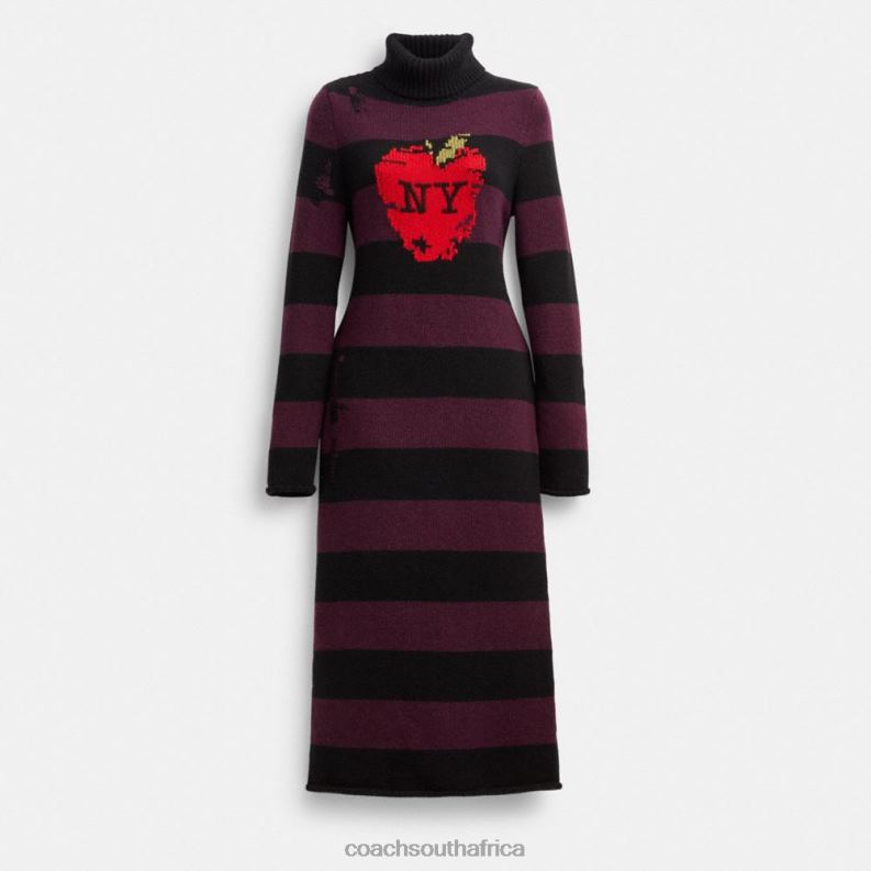 Coach Women NEW YORK APPLE DISTRESSED SWEATER DRESS Black Multi. 4ZRDJ489