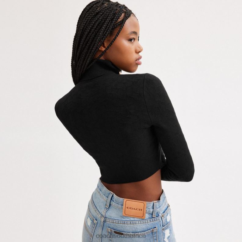 Coach Women SIGNATURE KNIT CROPPED TURTLENECK Black 4ZRDJ487