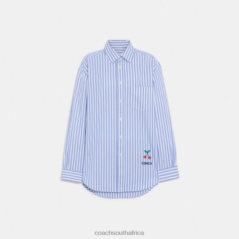 Coach Women STRIPED BUTTON DOWN SHIRT Blue Multi. 4ZRDJ499