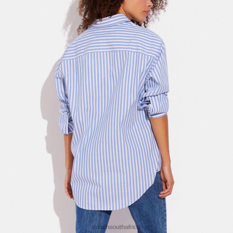Coach Women STRIPED BUTTON DOWN SHIRT Blue Multi. 4ZRDJ499