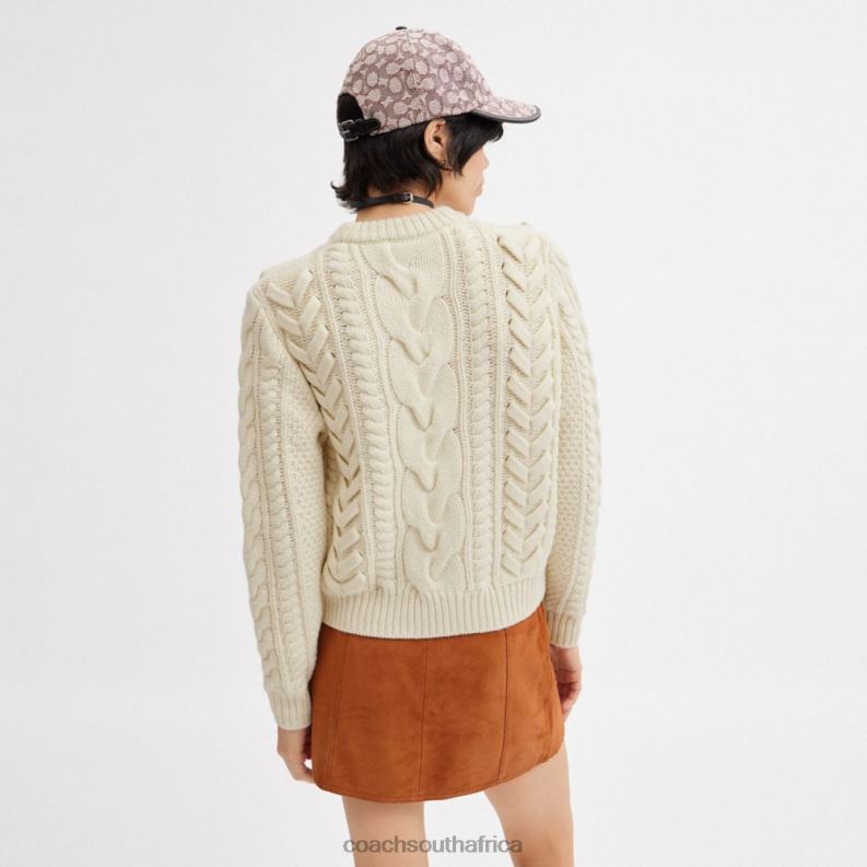 Coach Women SWEATER WITH BRAIDED DETAIL Ivory 4ZRDJ496