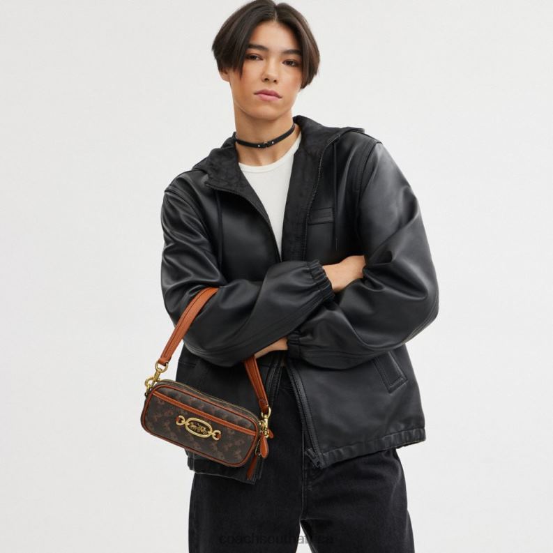 Coach Women AVERY SHOULDER BAG WITH HORSE AND CARRIAGE PRINT B4/Truffle Burnished Amber 4ZRDJ216