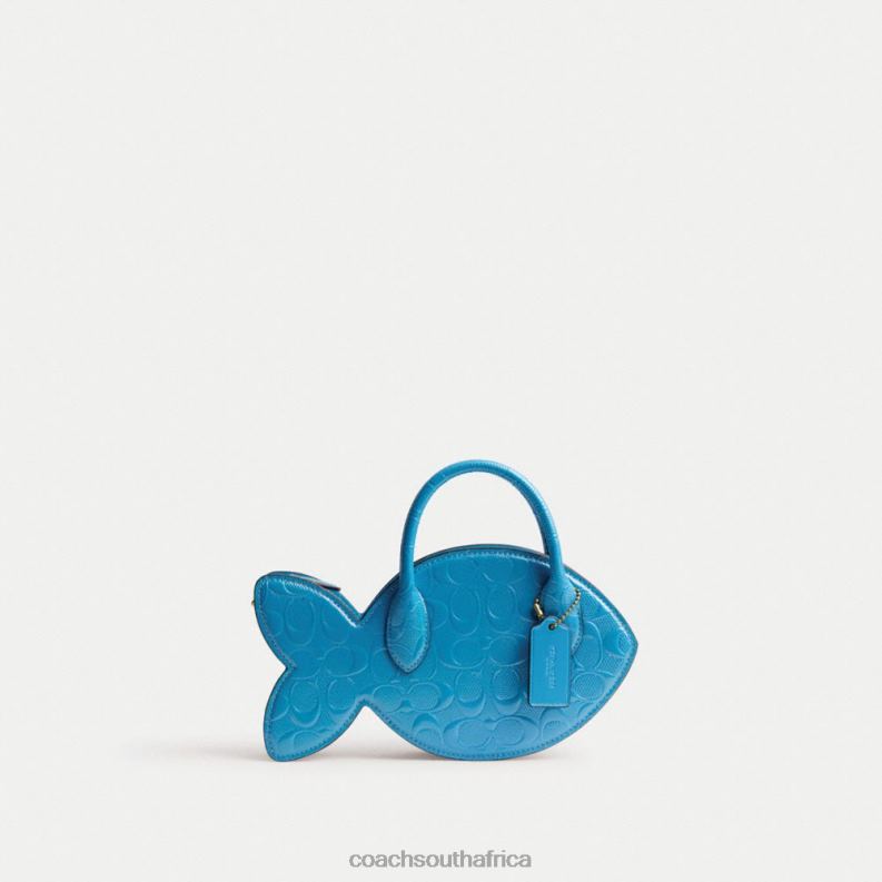 Coach Women FISH BAG IN SIGNATURE LEATHER B4/BLUE 4ZRDJ238