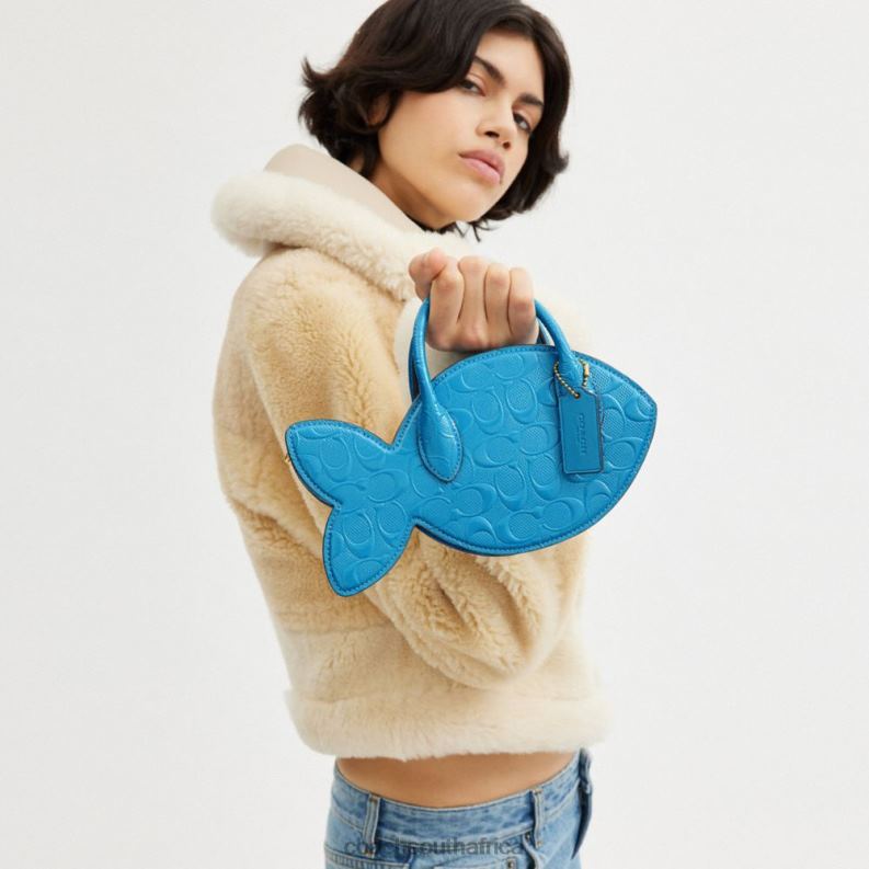 Coach Women FISH BAG IN SIGNATURE LEATHER B4/BLUE 4ZRDJ238