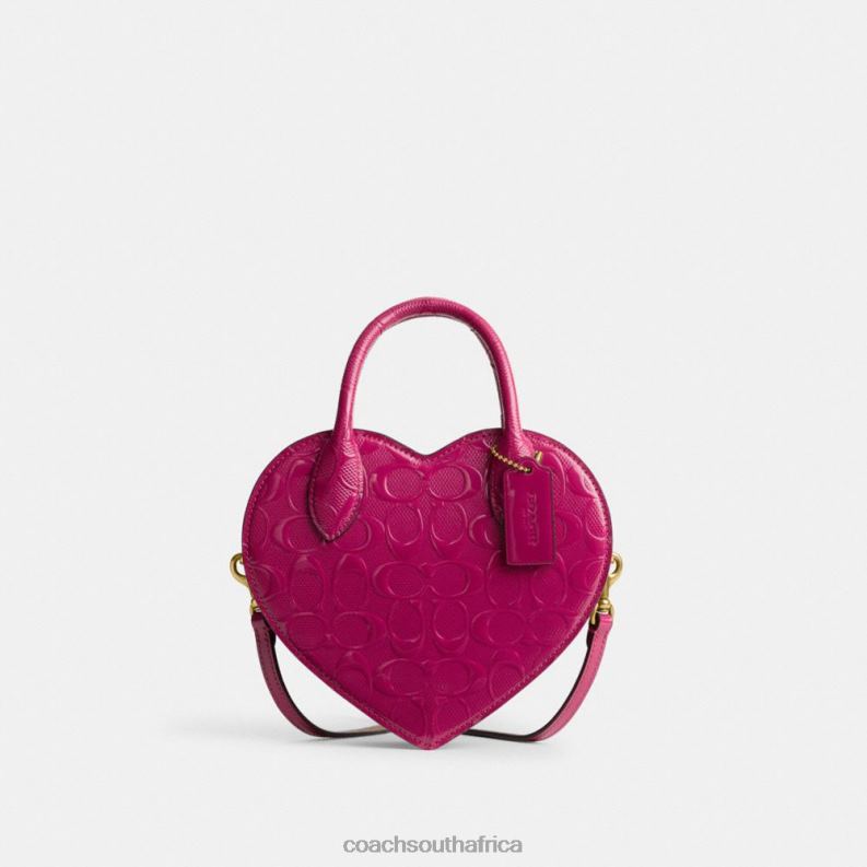 Coach Women HEART BAG IN SIGNATURE LEATHER B4/MAGENTA 4ZRDJ240