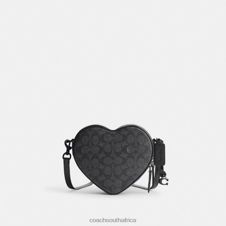 Coach Women HEART CROSSBODY IN SIGNATURE CANVAS MW/Charcoal/Black 4ZRDJ205