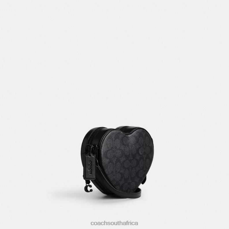 Coach Women HEART CROSSBODY IN SIGNATURE CANVAS MW/Charcoal/Black 4ZRDJ205