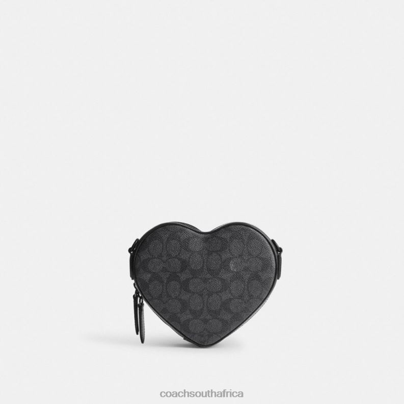 Coach Women HEART CROSSBODY IN SIGNATURE CANVAS MW/Charcoal/Black 4ZRDJ205