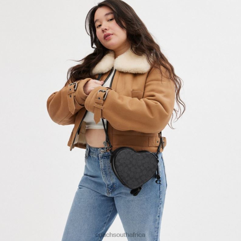 Coach Women HEART CROSSBODY IN SIGNATURE CANVAS MW/Charcoal/Black 4ZRDJ205