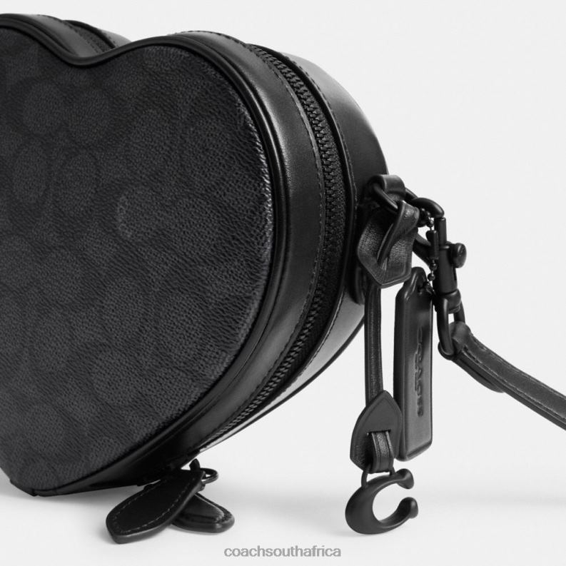 Coach Women HEART CROSSBODY IN SIGNATURE CANVAS MW/Charcoal/Black 4ZRDJ205